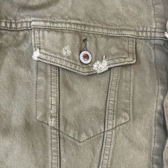 Levis Silvertab Denim Trucker Jacket Olive Drab Green Distressed Large - Picture 11 of 16